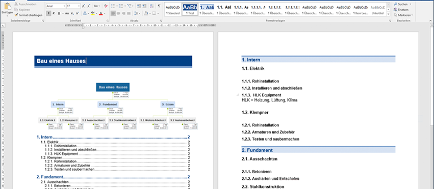 MindView, PSP Lexikon, Word Export