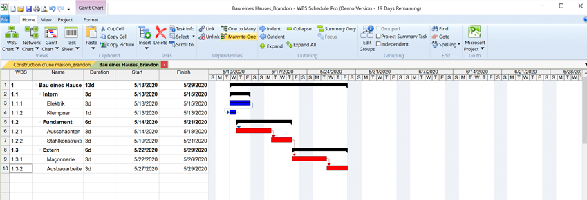 PSP Schedule Pro, Gantt Diagramm, Gantt Diagramm-Software, PSP Export zu Gantt