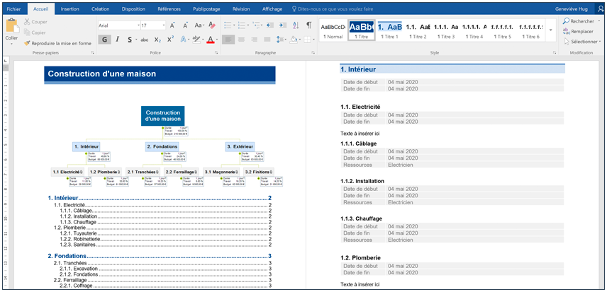 MindView, dictionnaire WBS, exportation vers Word