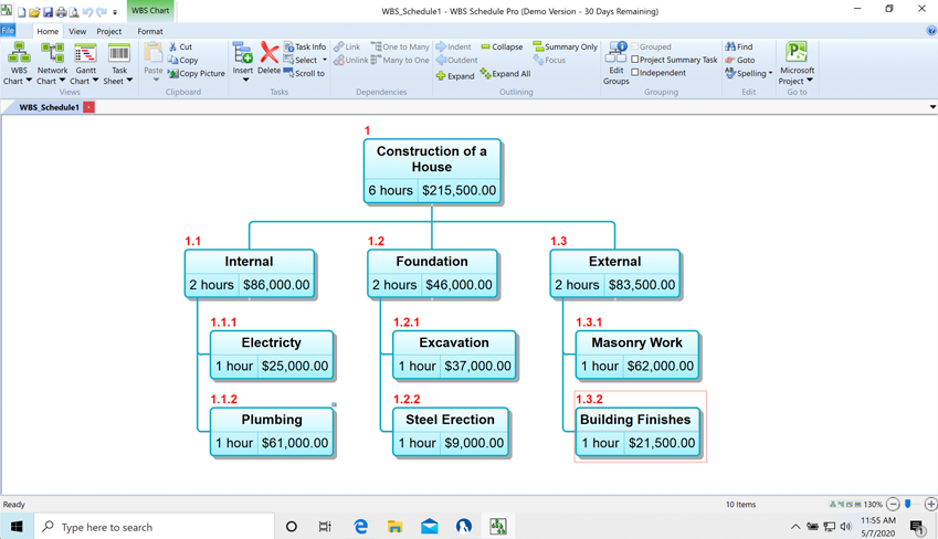 WBS Schedule Pro, WBS, work breakdown structure